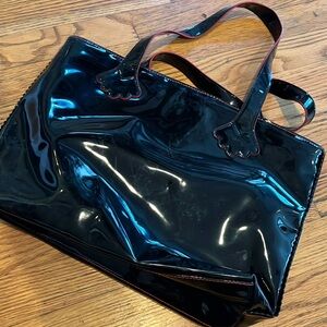 Stephanie Johnson for Saks Fifth Avenue black patent leather tote red lining